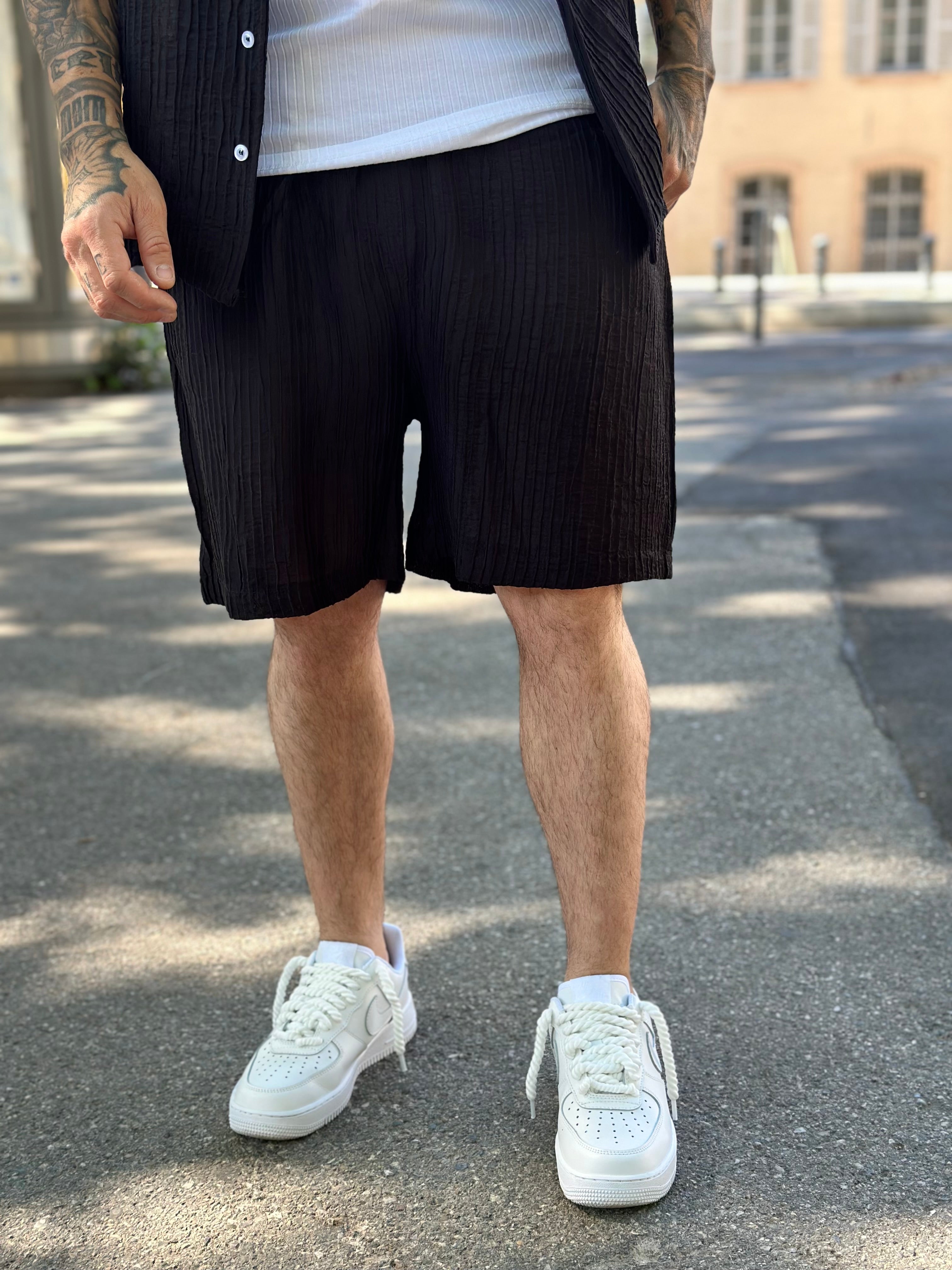 Ensemble noir short + Chemise plissée Noir