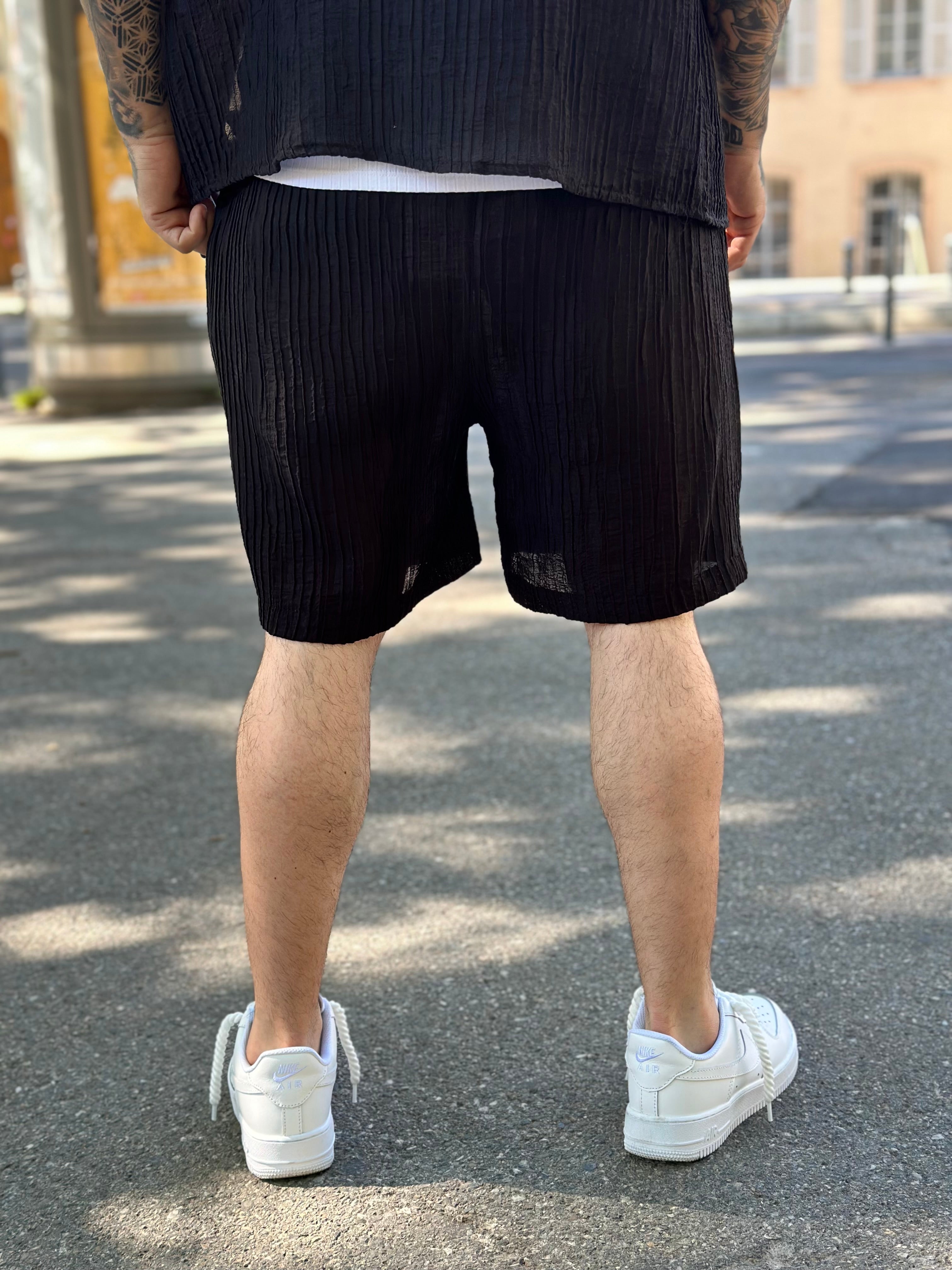 Ensemble noir short + Chemise plissée Noir