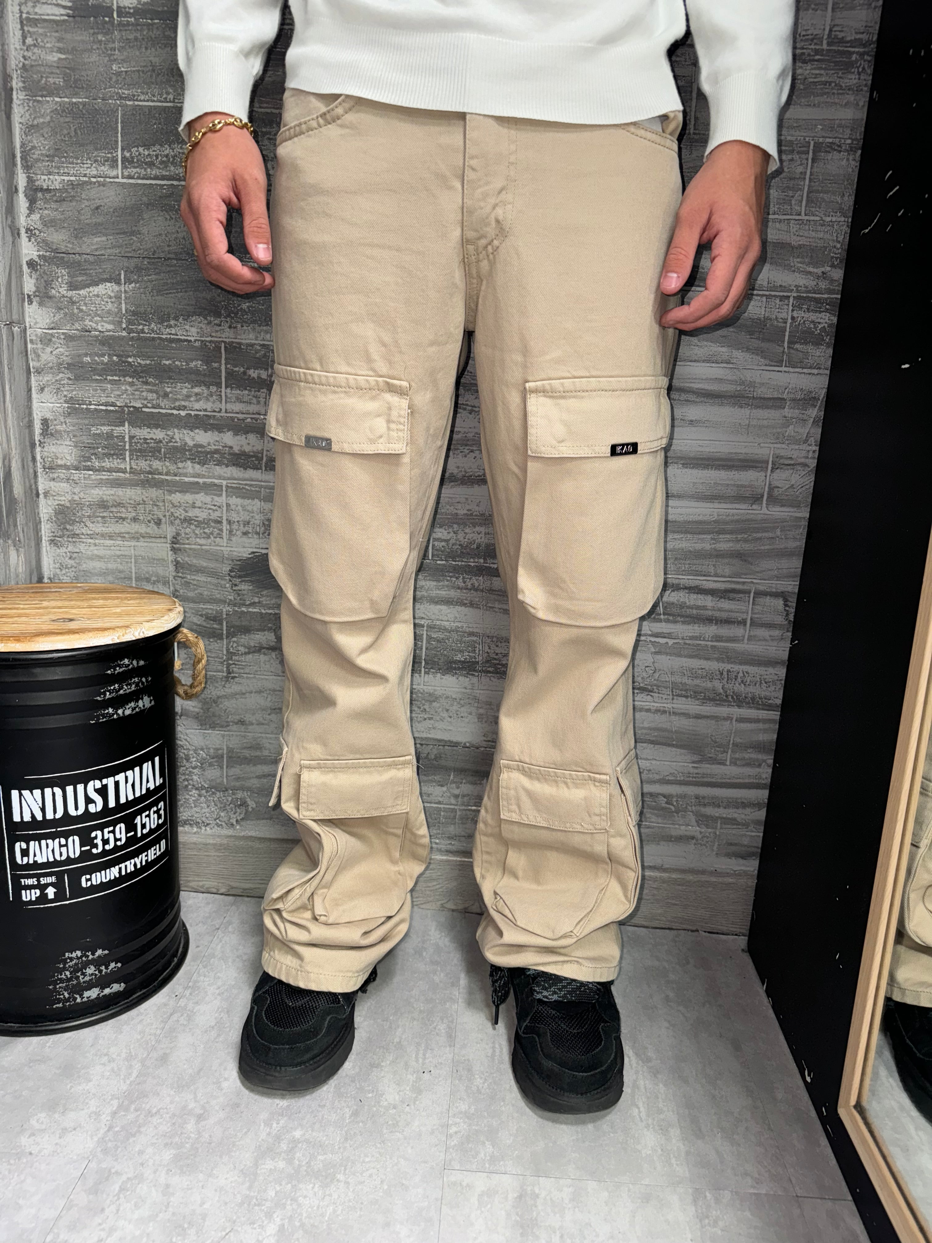 Jean baggy multipoches beige