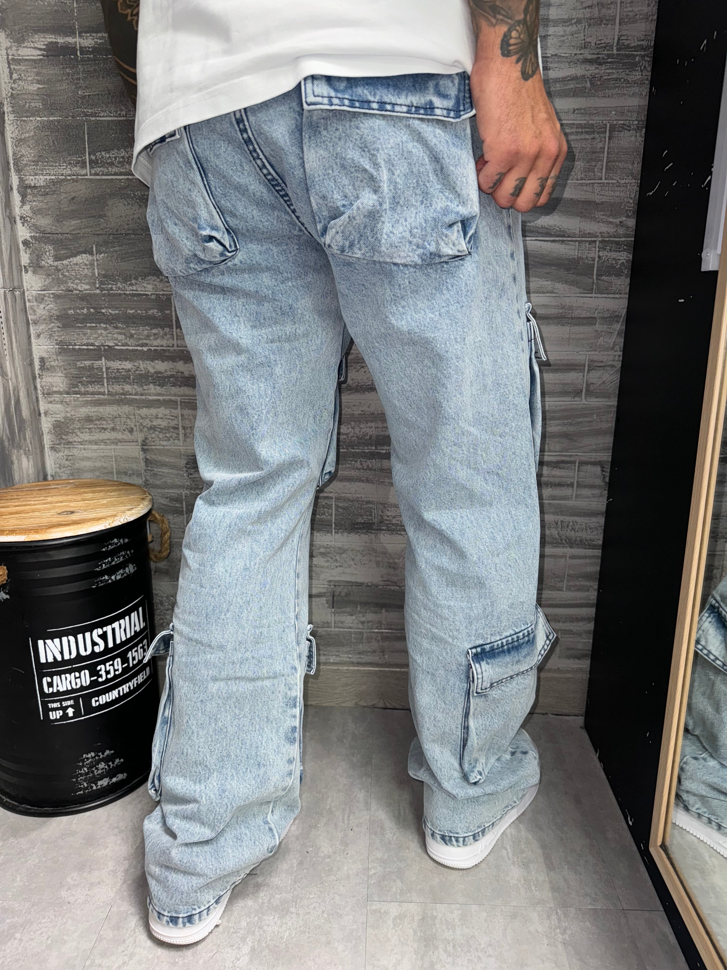 Jean baggy multipoches bleu