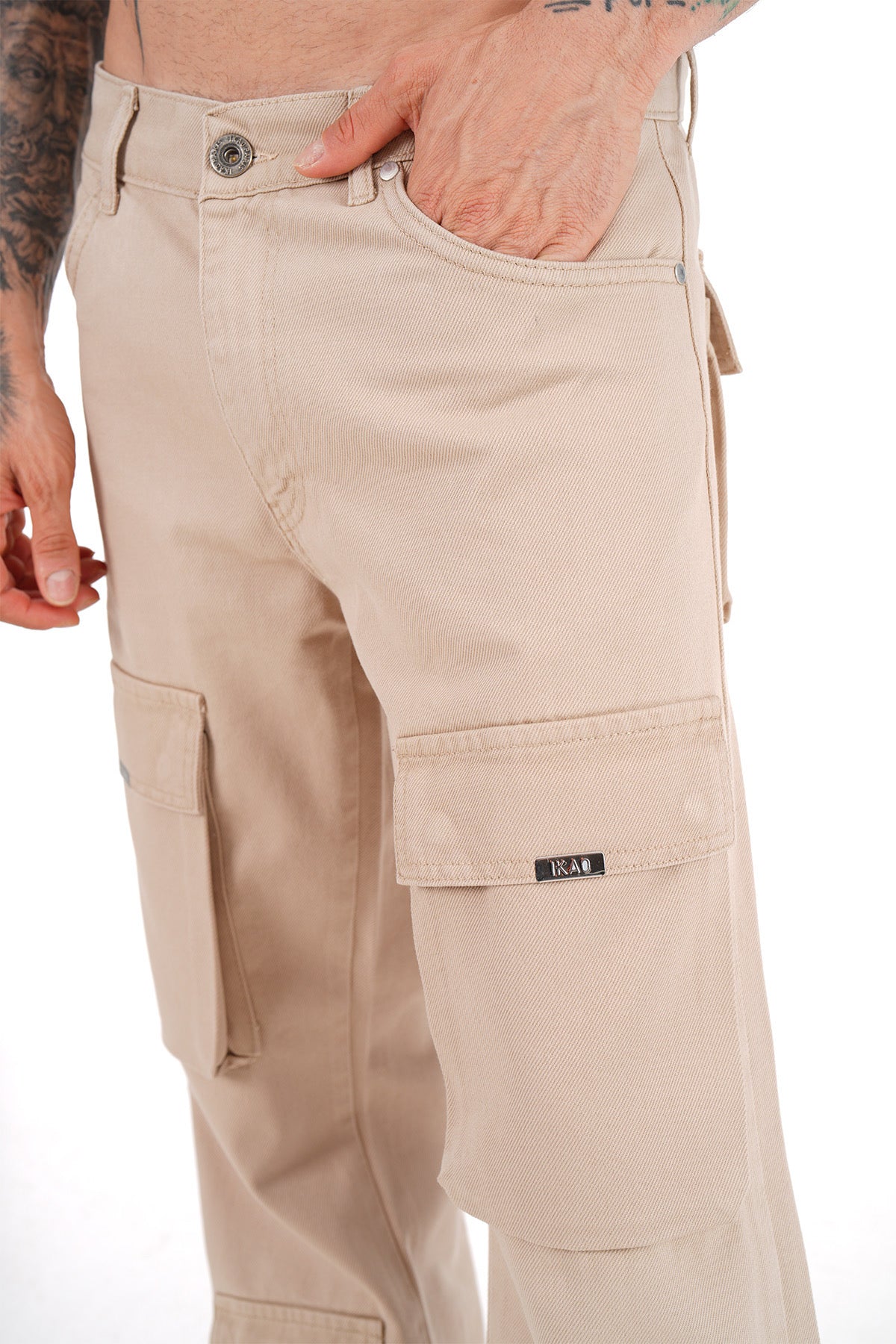 Jean baggy multipoches beige