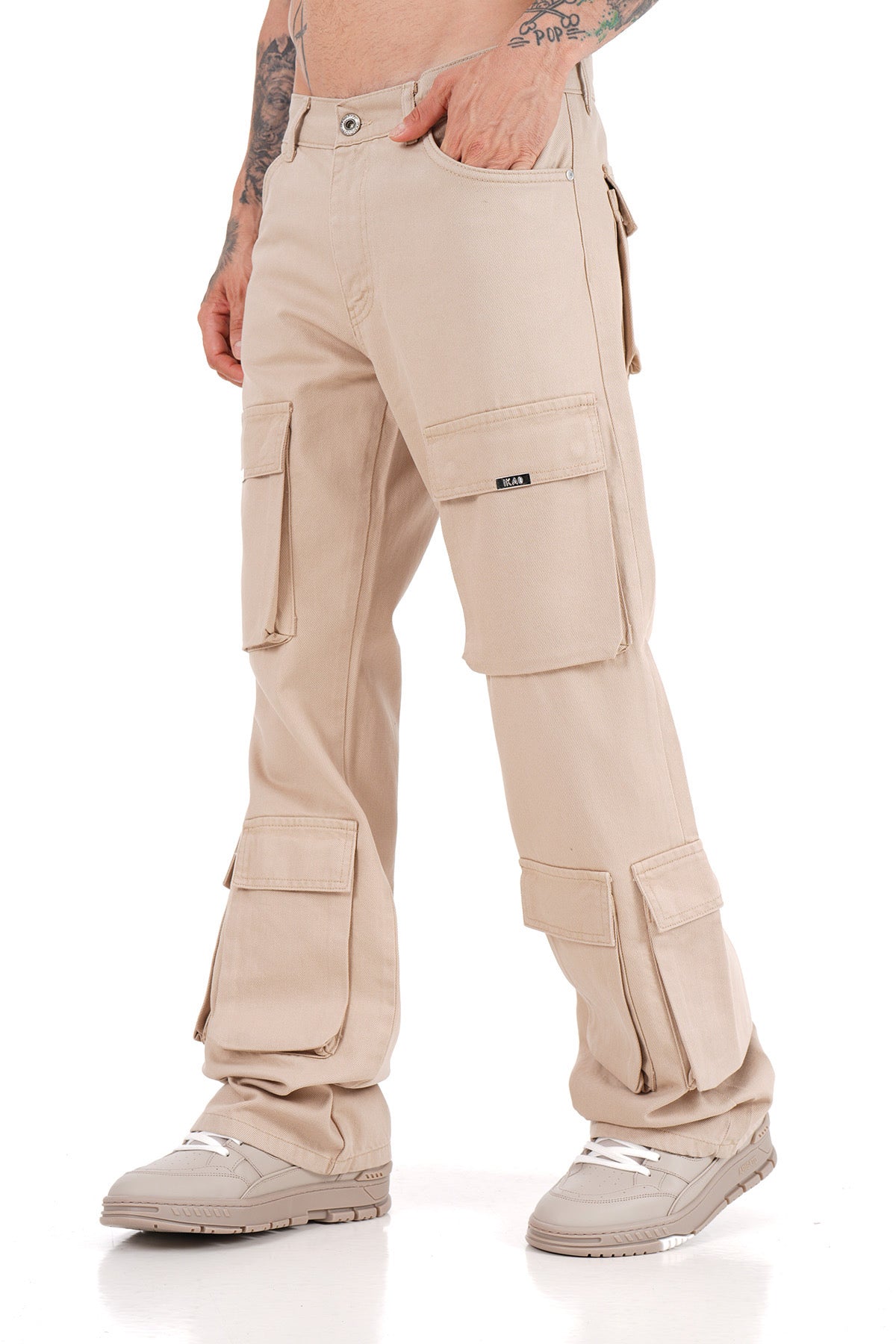 Jean baggy multipoches beige