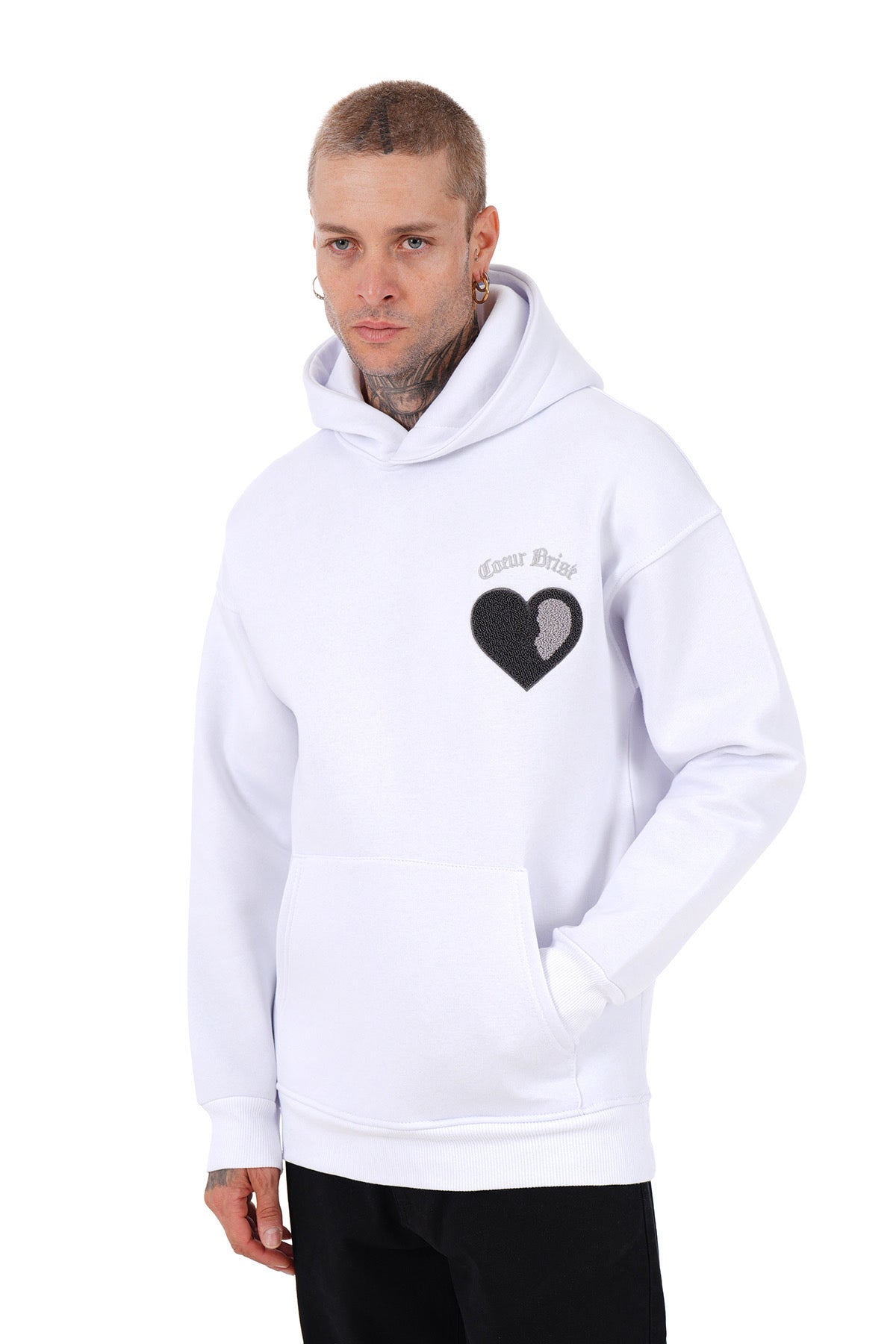 Sweat capuche cœur brisé blanc