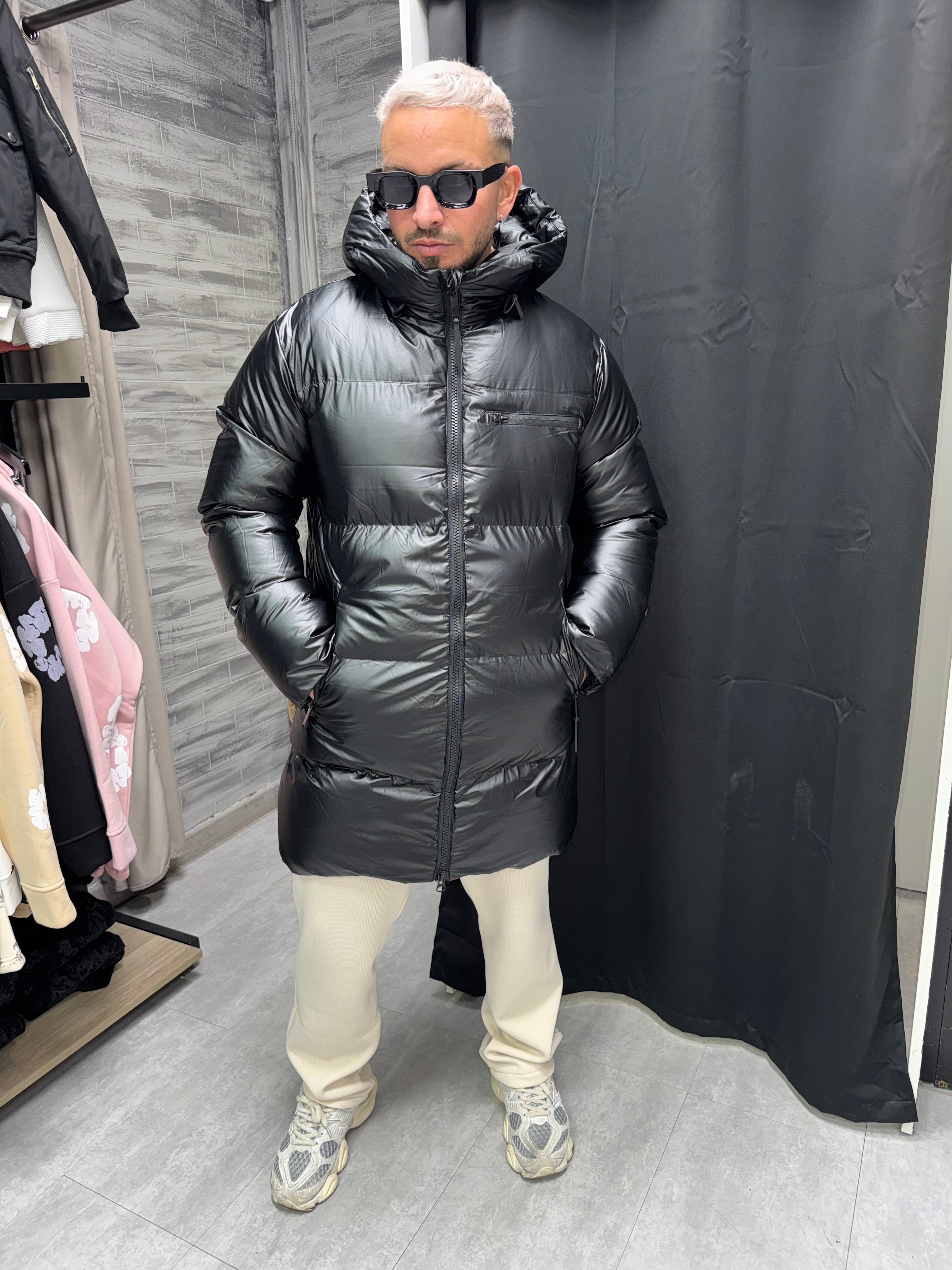 Parka Doudoune longue noir brillant