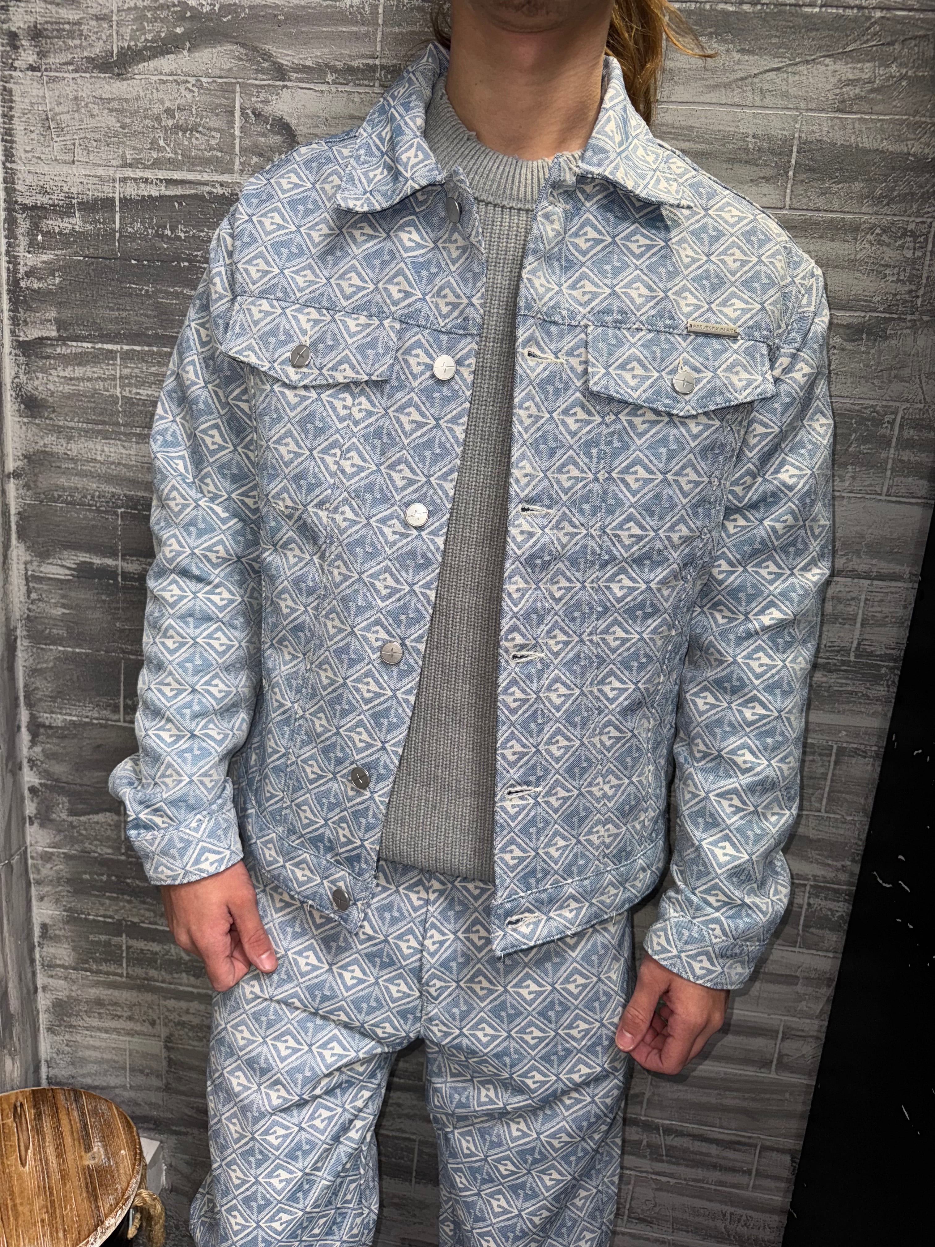 Veste Jean bleu motif géométrique