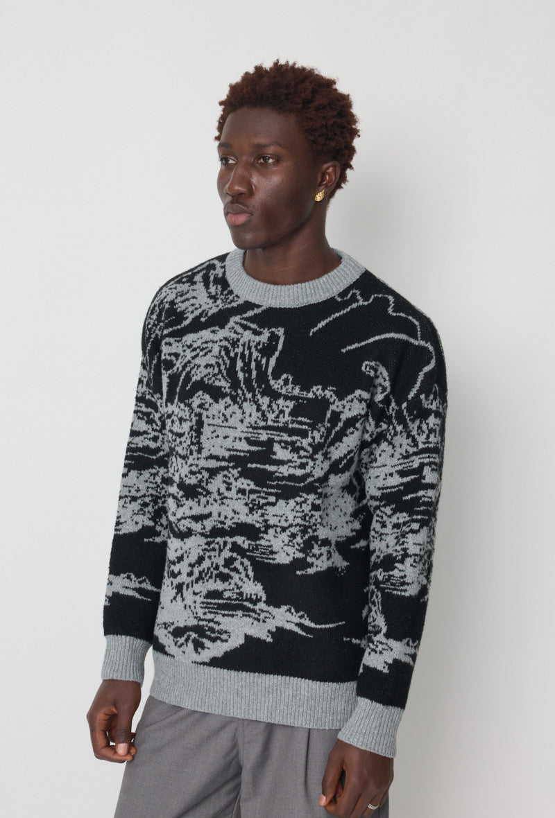 Pull noir motifs gris