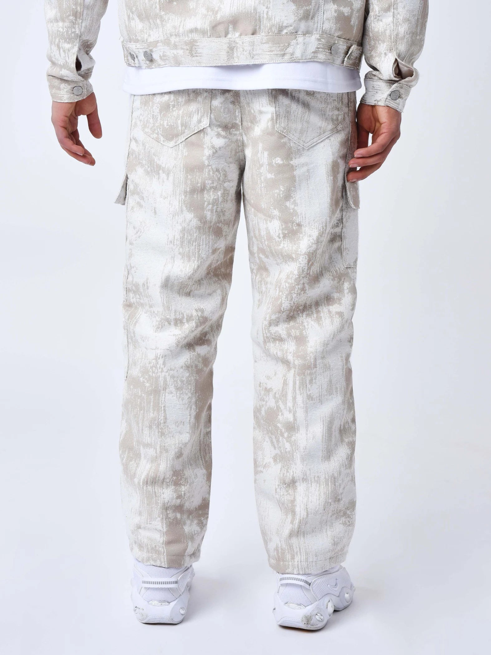 Pantalon à poches en toile abstrait beige blanc