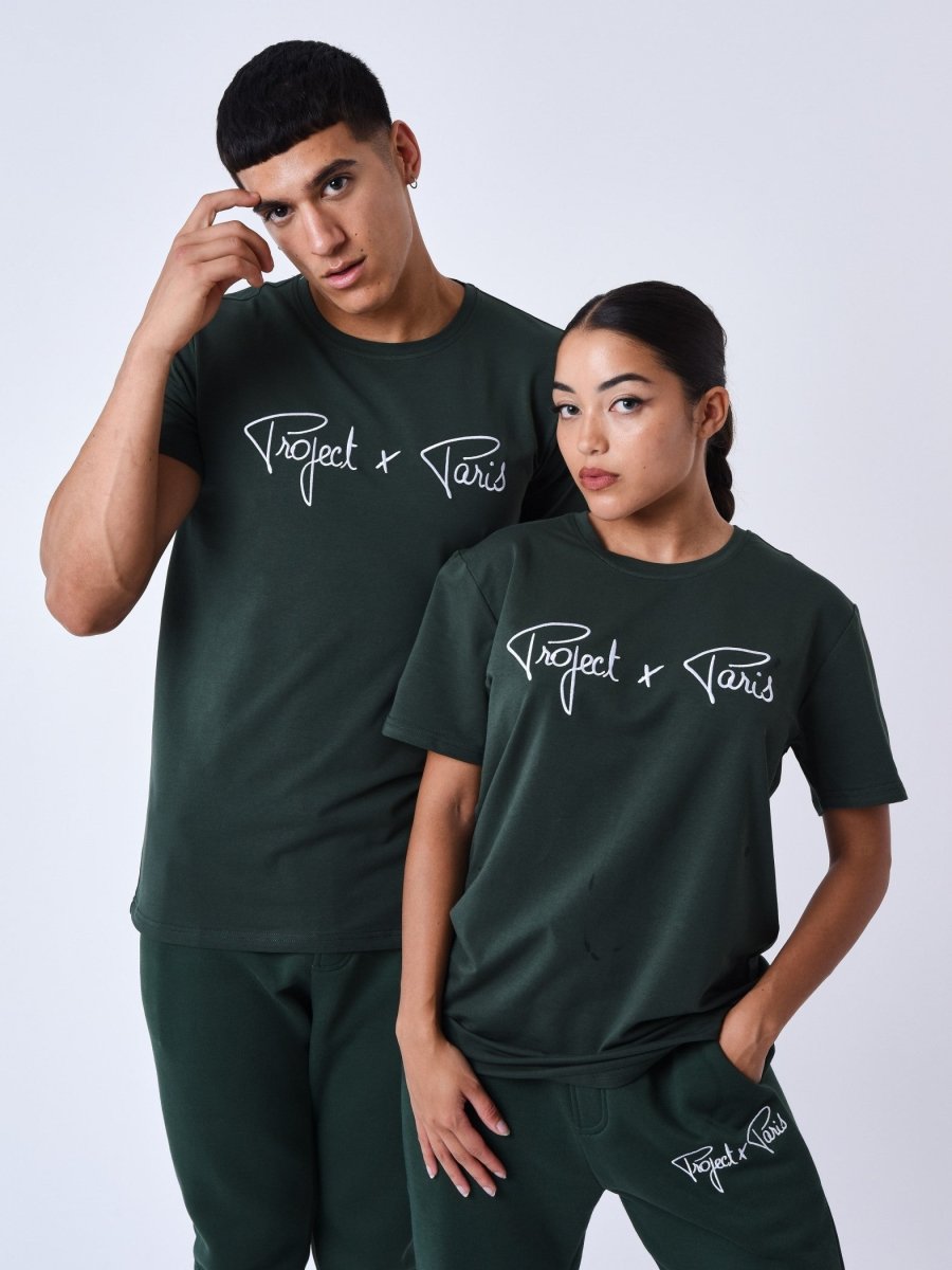 Project X Paris Basic green T shirt with logo embroidery Stayin